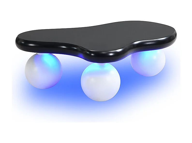 Table basse noire - Table basse avec lumières LED et pieds ronds blancs - design en forme de nuage - pour salon et chambre d'enfant