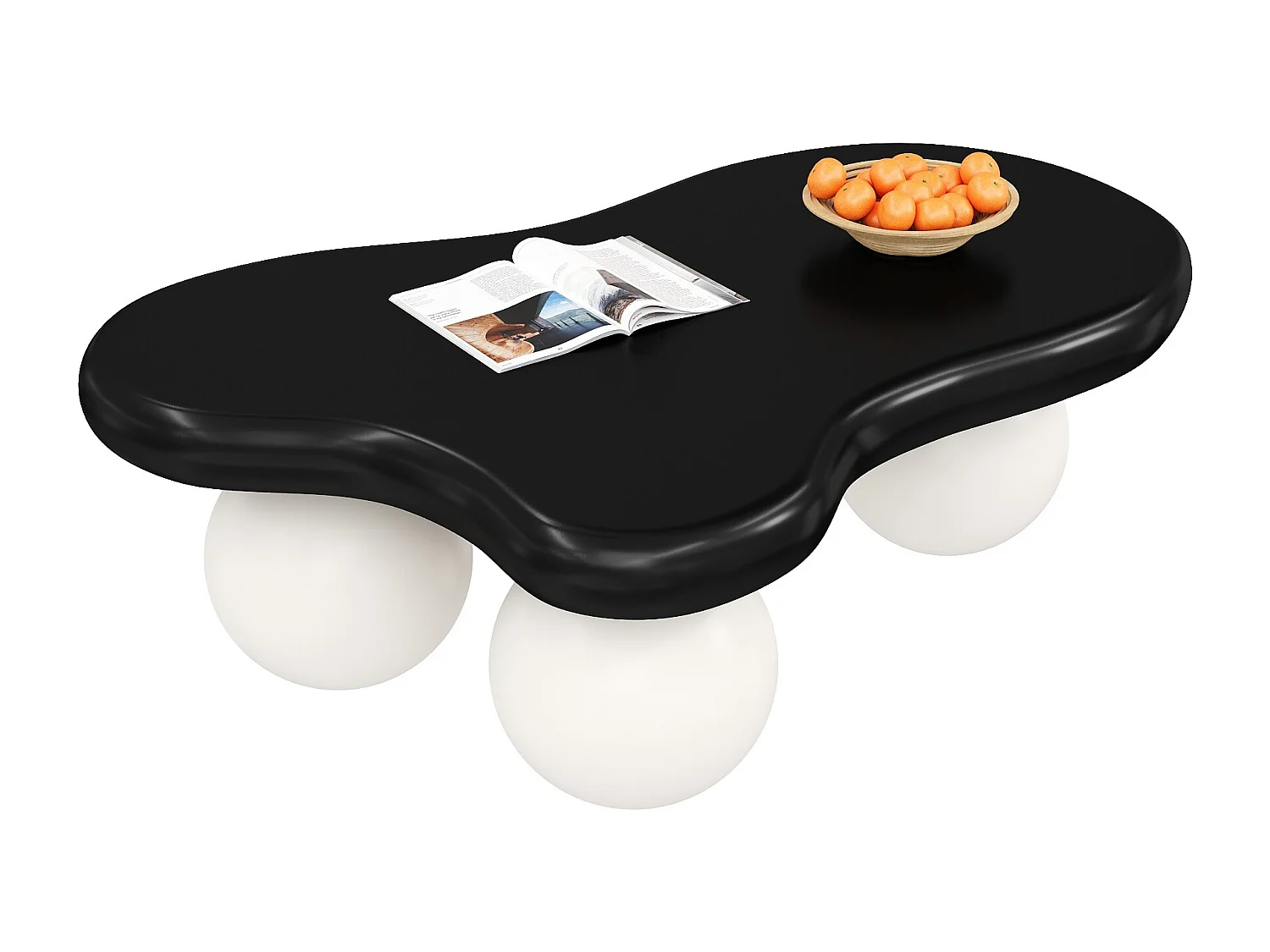 Table basse noire - Table basse avec lumières LED et pieds ronds blancs - design en forme de nuage - pour salon et chambre d'enfant