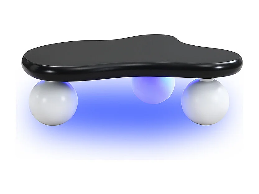 Table basse noire - Table basse avec lumières LED et pieds ronds blancs - design en forme de nuage - pour salon et chambre d'enfant
