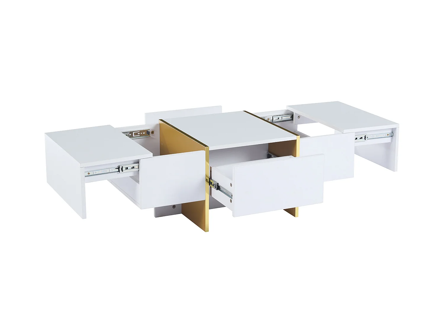 Table basse blanc - Table basse avec 4 tiroirs et plateau brillant - pour le salon