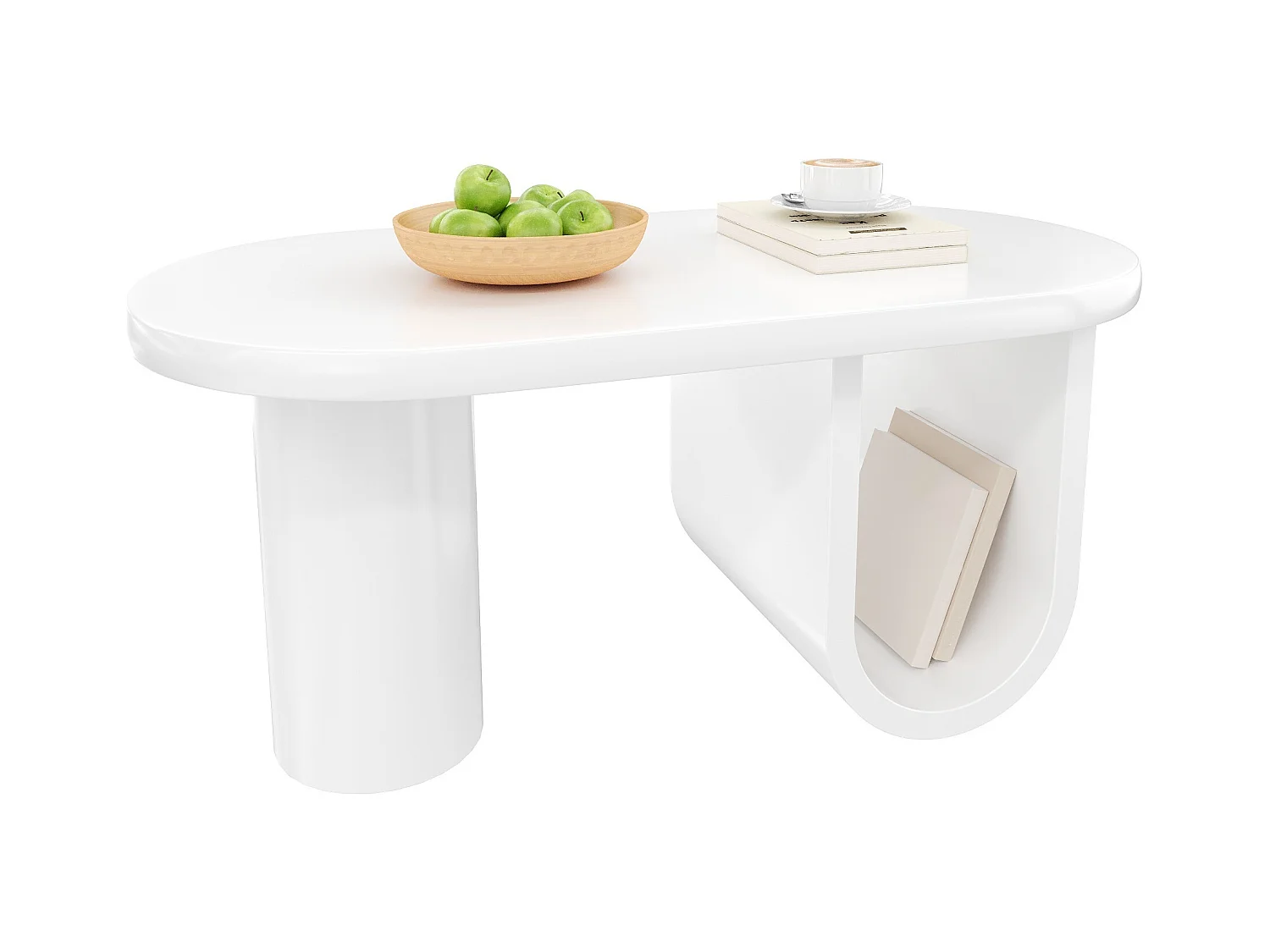 Table basse ovale - Table basse avec rangement pieds en U - blanc - pour salon