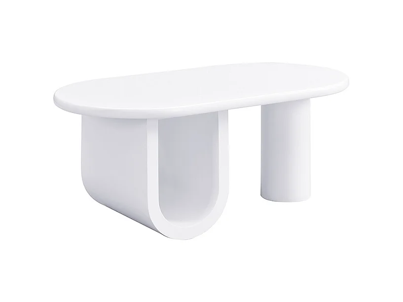 Table basse ovale - Table basse avec rangement pieds en U - blanc - pour salon