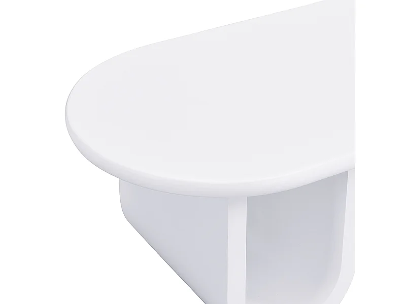 Owalny stolik kawowy - Stolik kawowy ze schowkiem i nogami w kształcie litery U - biały - do salonu