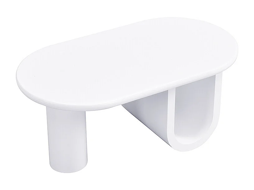 Owalny stolik kawowy - Stolik kawowy ze schowkiem i nogami w kształcie litery U - biały - do salonu