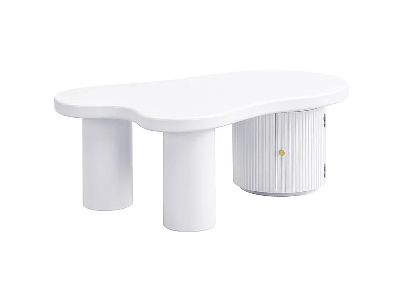 Table basse blanc - Table basse avec 1 porte et pieds cylindriques - design en forme de nuage - pour salons et bureaux