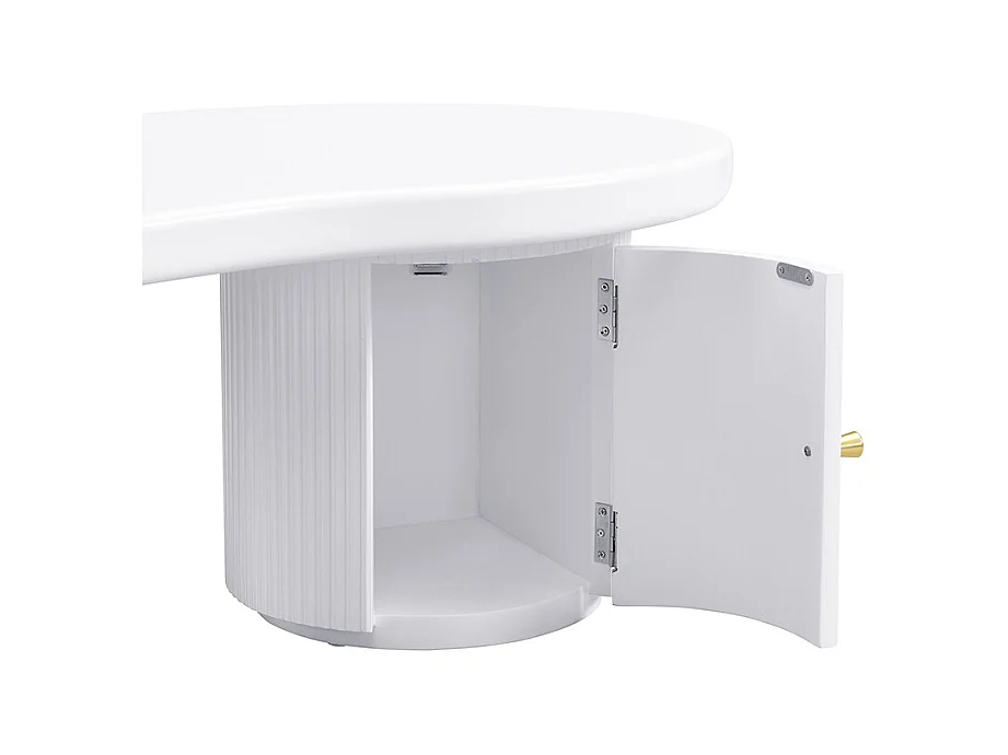Table basse blanc - Table basse avec 1 porte et pieds cylindriques - design en forme de nuage - pour salons et bureaux