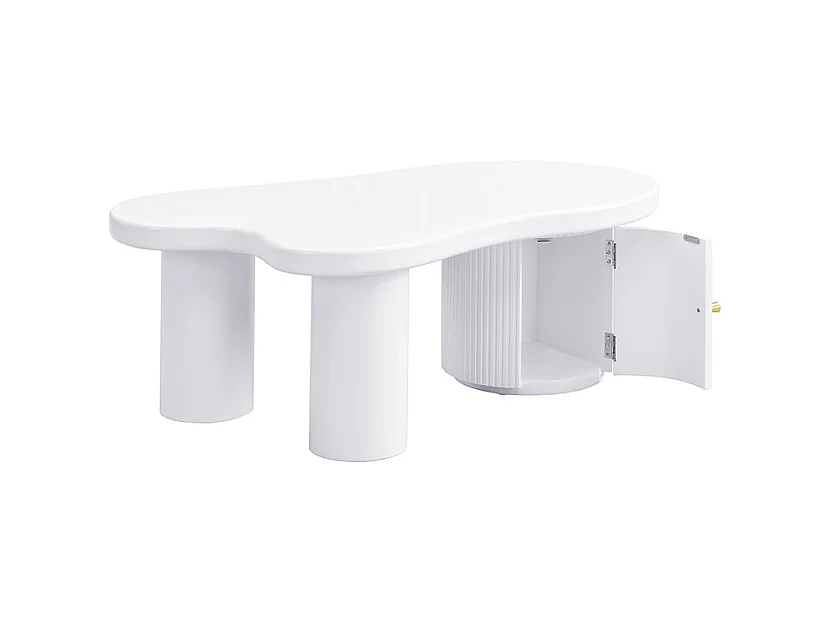 Table basse blanc - Table basse avec 1 porte et pieds cylindriques - design en forme de nuage - pour salons et bureaux
