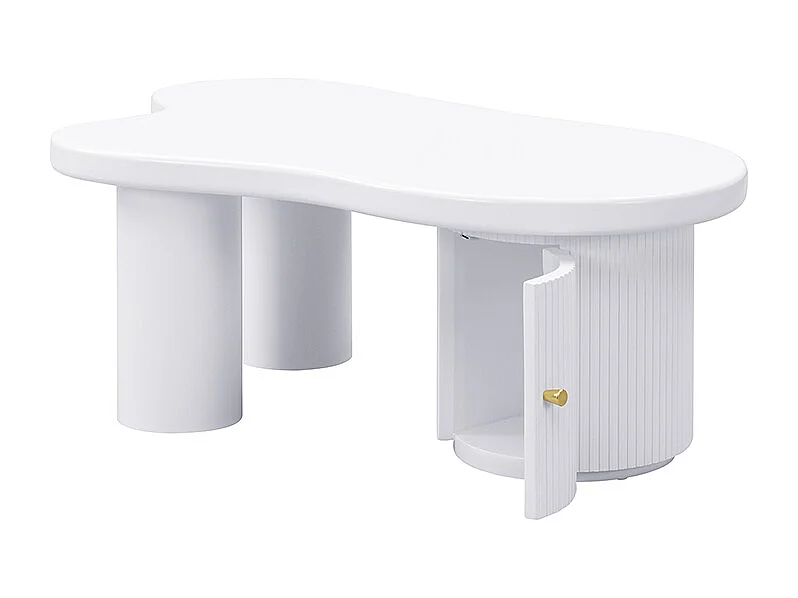 Table basse blanc - Table basse avec 1 porte et pieds cylindriques - design en forme de nuage - pour salons et bureaux