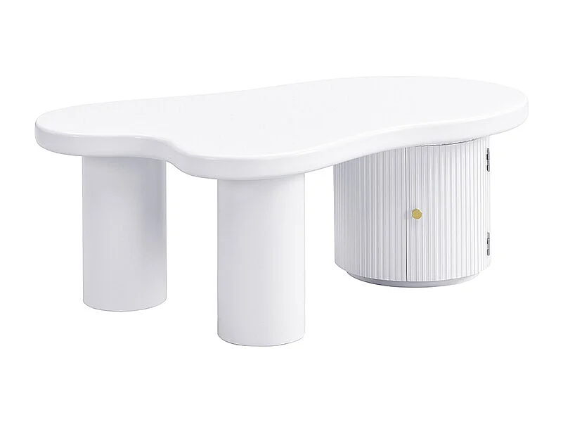 Table basse blanc - Table basse avec 1 porte et pieds cylindriques - design en forme de nuage - pour salons et bureaux