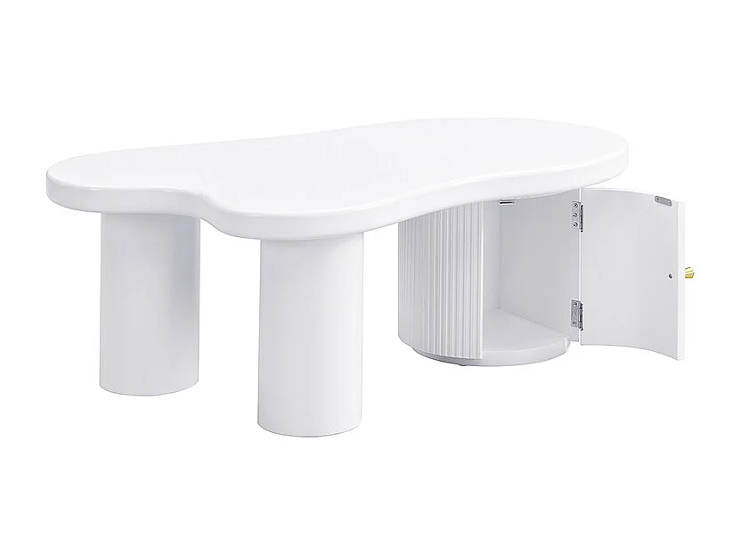 Table basse blanc - Table basse avec 1 porte et pieds cylindriques - design en forme de nuage - pour salons et bureaux
