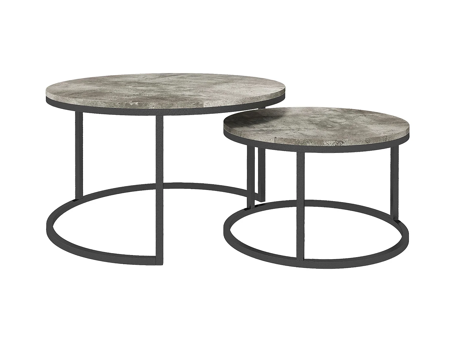 Lot de 2 tables basses rondes empilables, plateau MDF effet béton, structure métal, gris (78.5x78.5x46.5cm)
