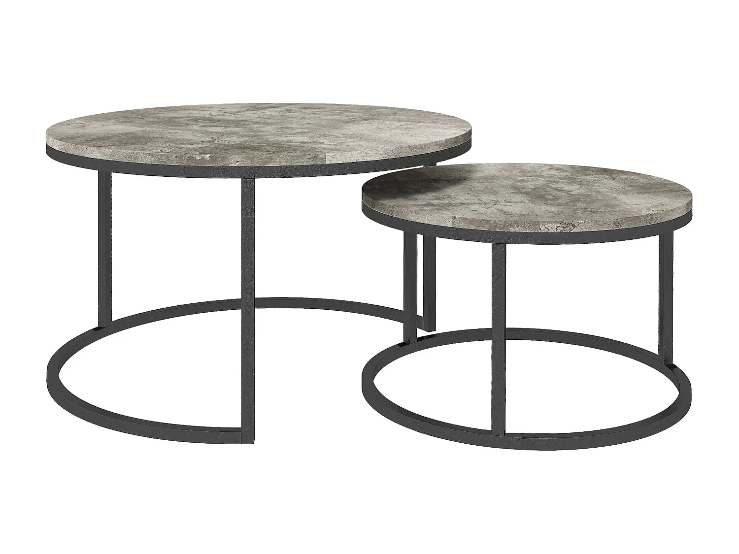 Lot de 2 tables basses rondes empilables, plateau MDF effet béton, structure métal, gris (78.5x78.5x46.5cm)