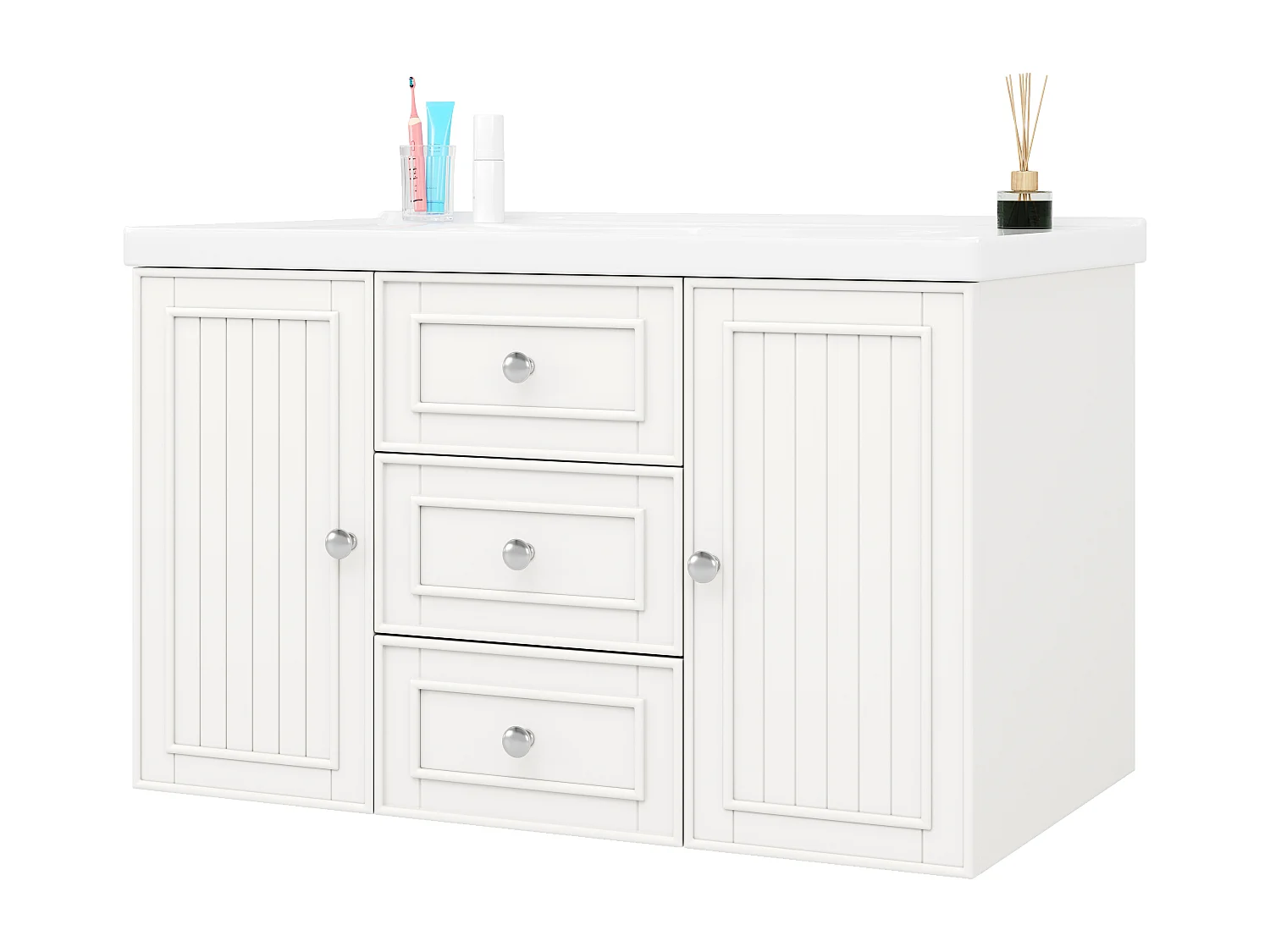 Mueble de lavabo con 3 cajones, blanco, MDF, con lavabo de cerámica (78,5x46x46,8 cm)