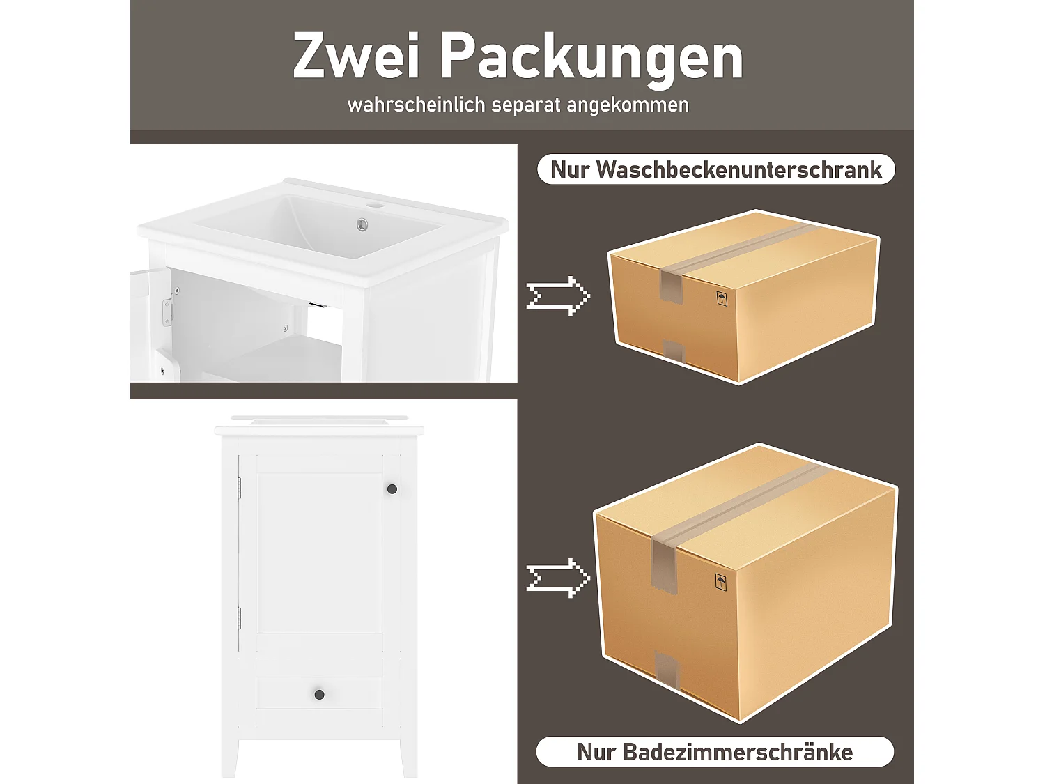 Mueble de baño con lavabo integrado, MDF lacado, cajón silencioso, balda regulable, cerámica, blanco (51x46x85 cm)