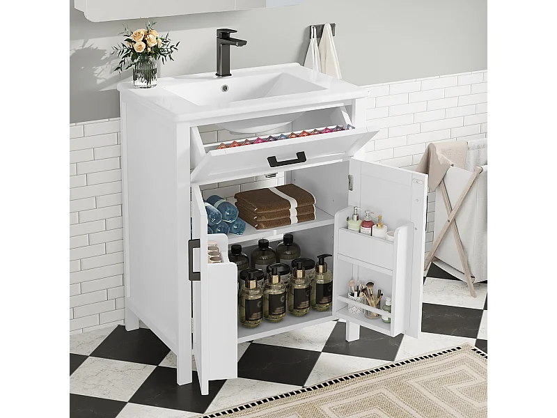 Badkamermeubel met wastafel, deur met planken, modern design, MDF, wit (60x46x84,8 cm)