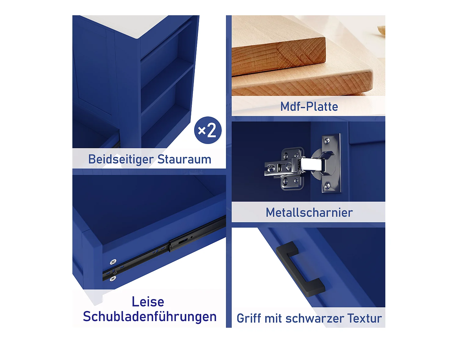 Meuble de Salle de Bain avec Lavabo Intégré, Design Moderne, MDF, Bleu, avec 2 Portes, 1 Tiroir, et Étagères Réglables (76x46x78.5 cm)