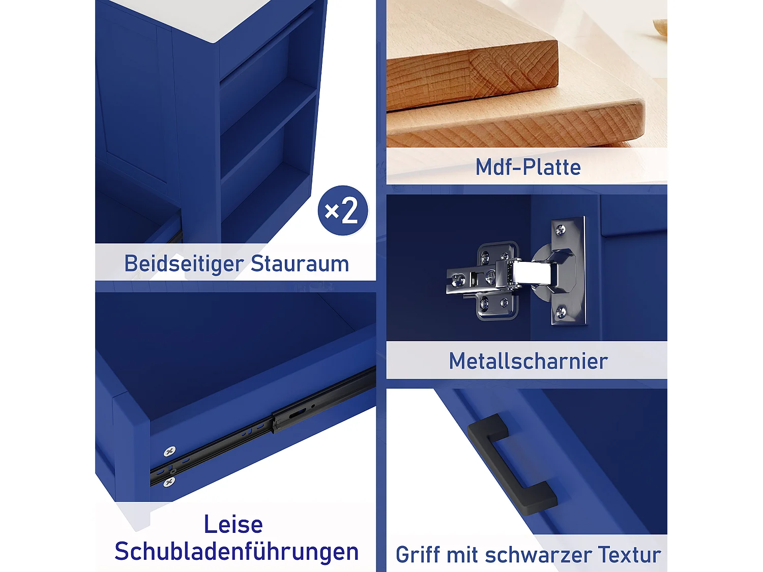 Meuble de Salle de Bain avec Lavabo Intégré, Design Moderne, MDF, Bleu, avec 2 Portes, 1 Tiroir, et Étagères Réglables (76x46x78.5 cm)