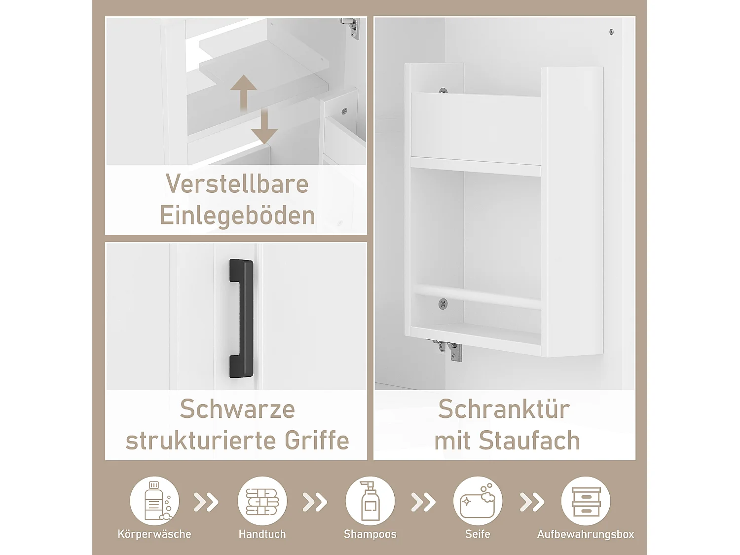 Meuble de salle de bain sur pied, lavabo intégré, design moderne, MDF, blanc (51x34x83 cm)
