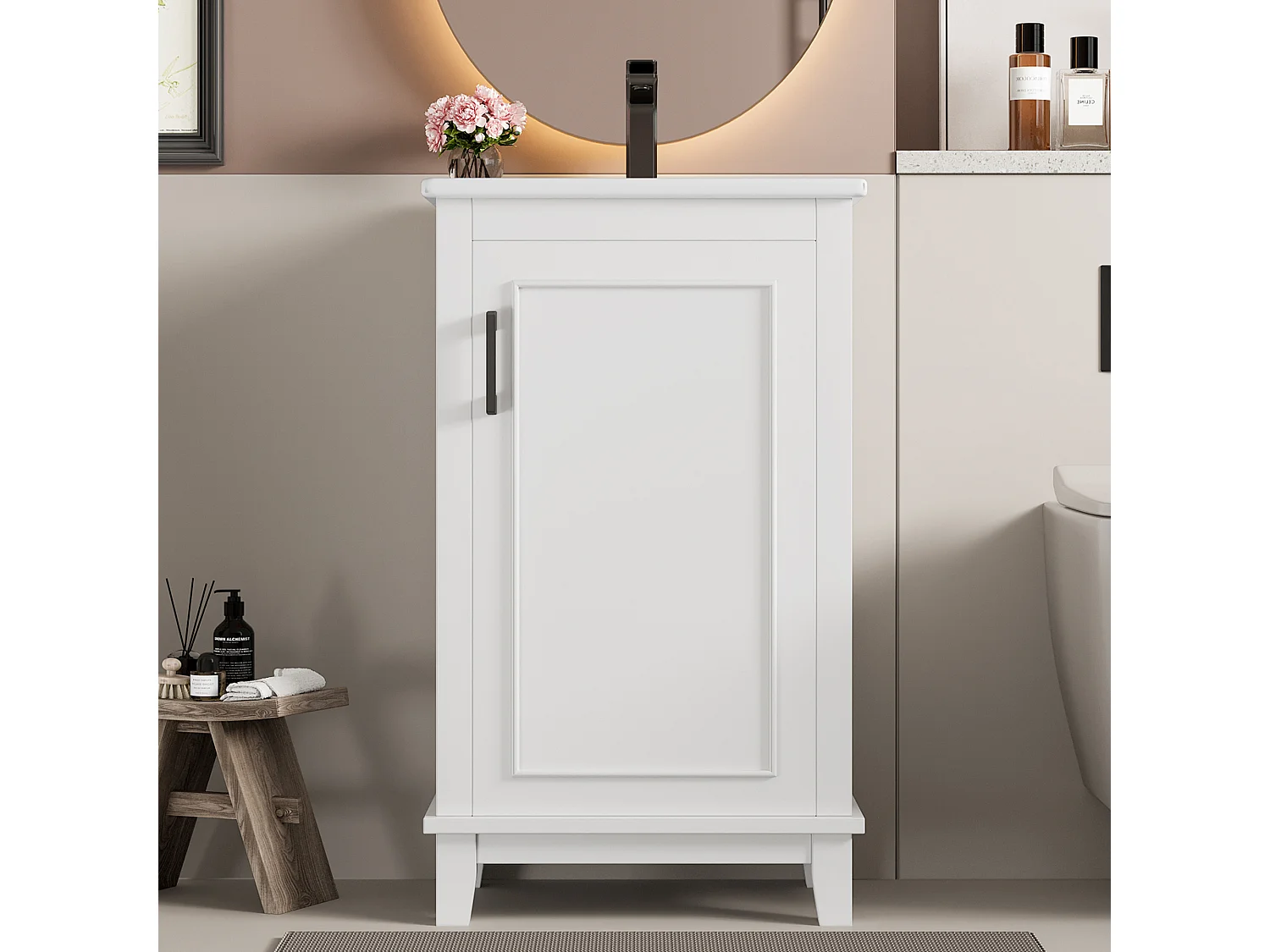 Meuble de salle de bain sur pied, lavabo intégré, design moderne, MDF, blanc (51x34x83 cm)