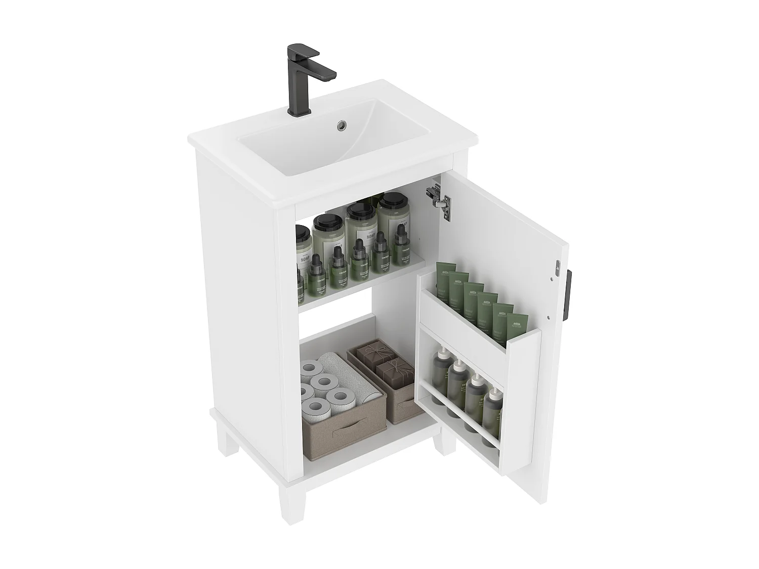 Meuble de salle de bain sur pied, lavabo intégré, design moderne, MDF, blanc (51x34x83 cm)