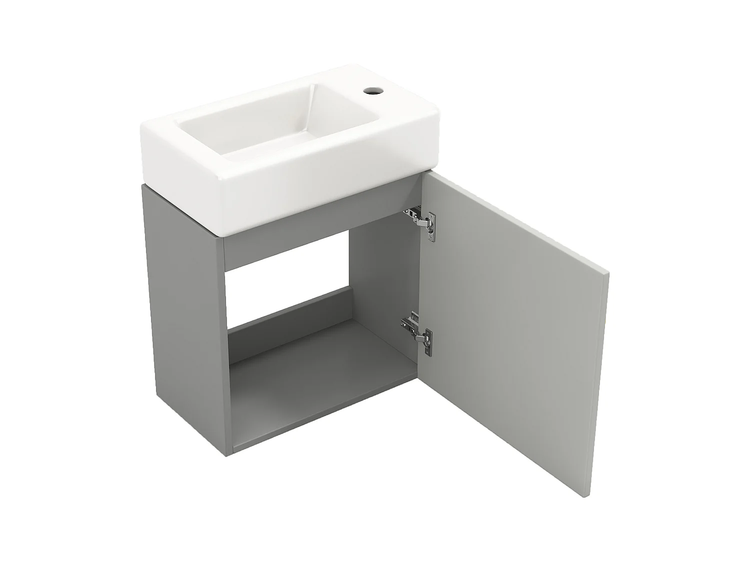 Meuble de salle de bain avec lavabo et sous-vasque, meuble suspendu, petit meuble pour salle de bain d'invités, MDF, gris et blanc (46x26x56 cm)