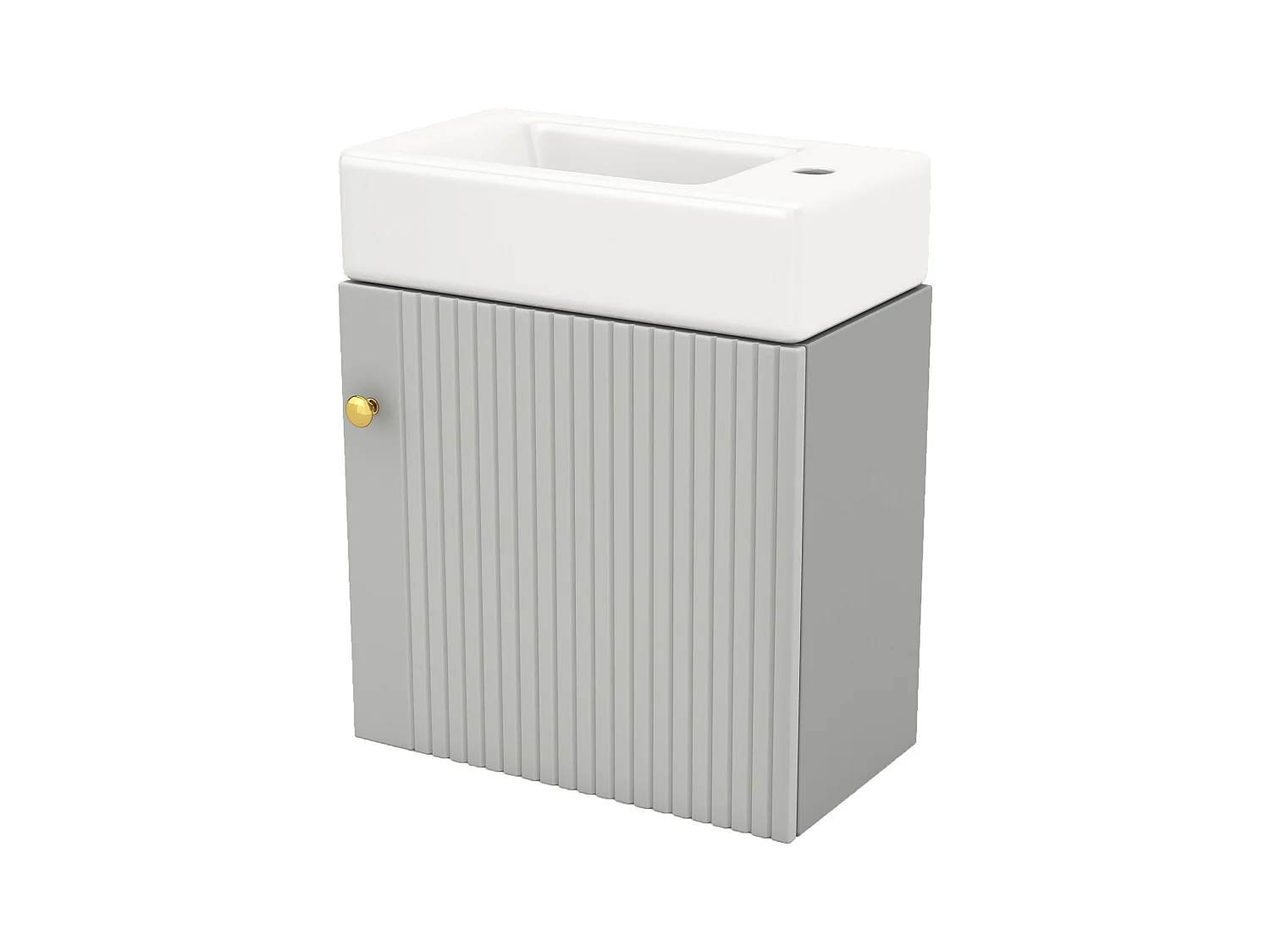 Meuble de salle de bain avec lavabo et sous-vasque, meuble suspendu, petit meuble pour salle de bain d'invités, MDF, gris et blanc (46x26x56 cm)