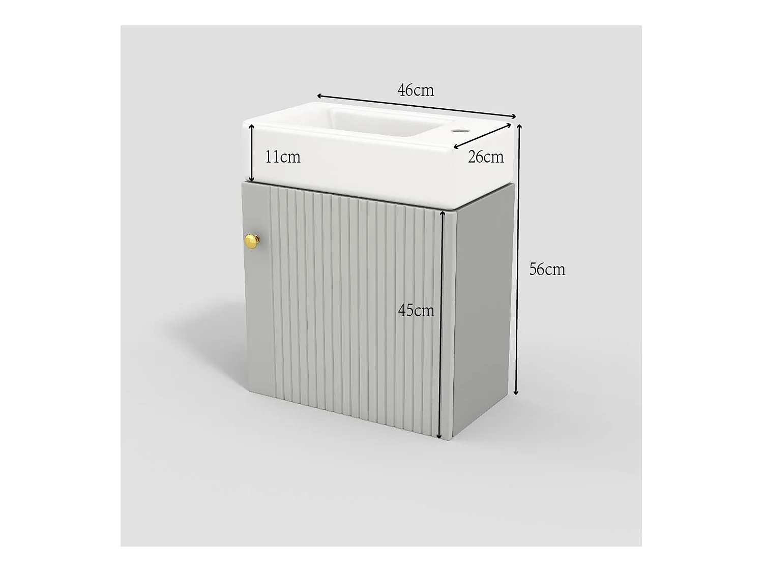 Meuble de salle de bain avec lavabo et sous-vasque, meuble suspendu, petit meuble pour salle de bain d'invités, MDF, gris et blanc (46x26x56 cm)