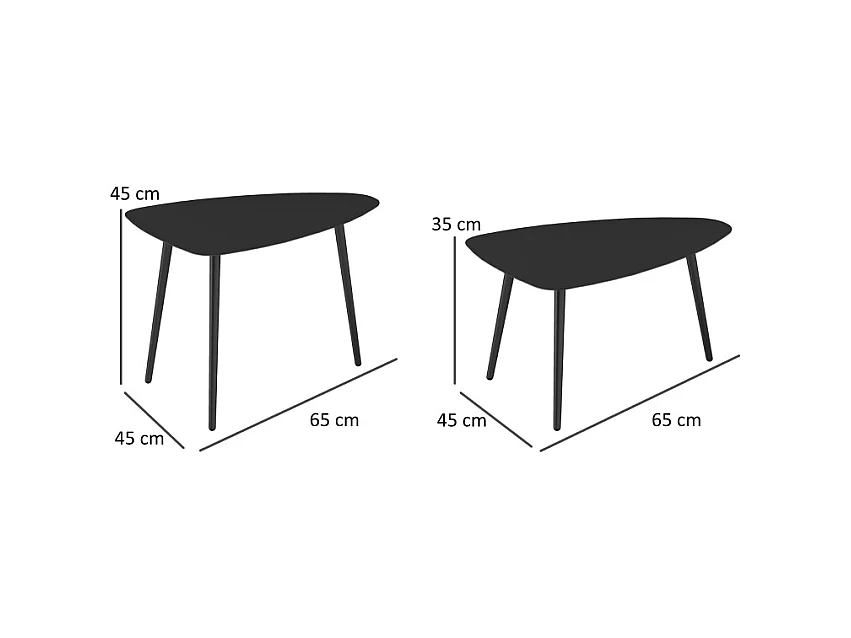 Set van 2 geometrische salontafels in staal, modern design, zwart, (65x45x45 cm)