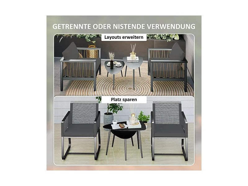 Set van 2 geometrische salontafels in staal, modern design, zwart, (65x45x45 cm)