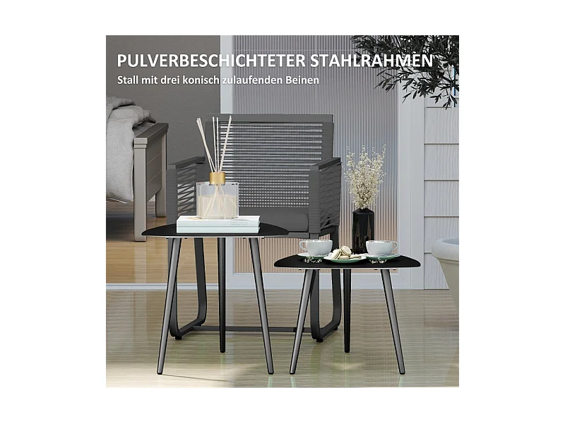 Set van 2 geometrische salontafels in staal, modern design, zwart, (65x45x45 cm)
