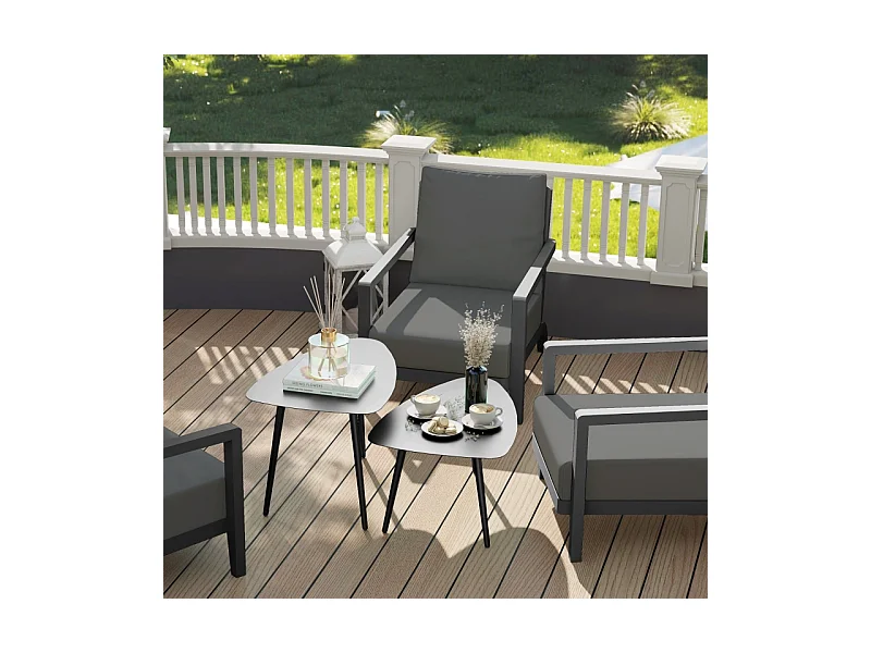 Set van 2 geometrische salontafels in staal, modern design, zwart, (65x45x45 cm)