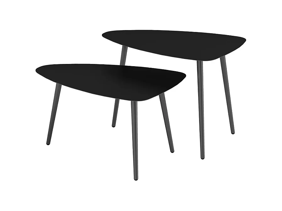 Set de 2 tables basses géométriques en acier, design moderne, noires, (65x45x45 cm)