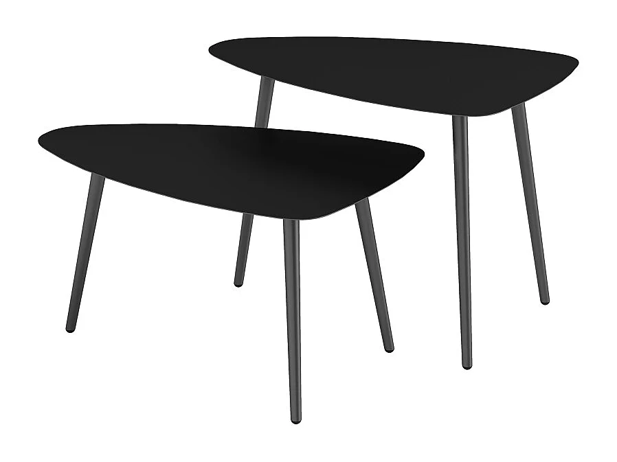 Set de 2 tables basses géométriques en acier, design moderne, noires, (65x45x45 cm)
