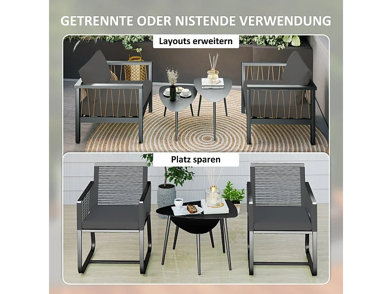 Set de 2 tables basses géométriques en acier, design moderne, noires, (65x45x45 cm)