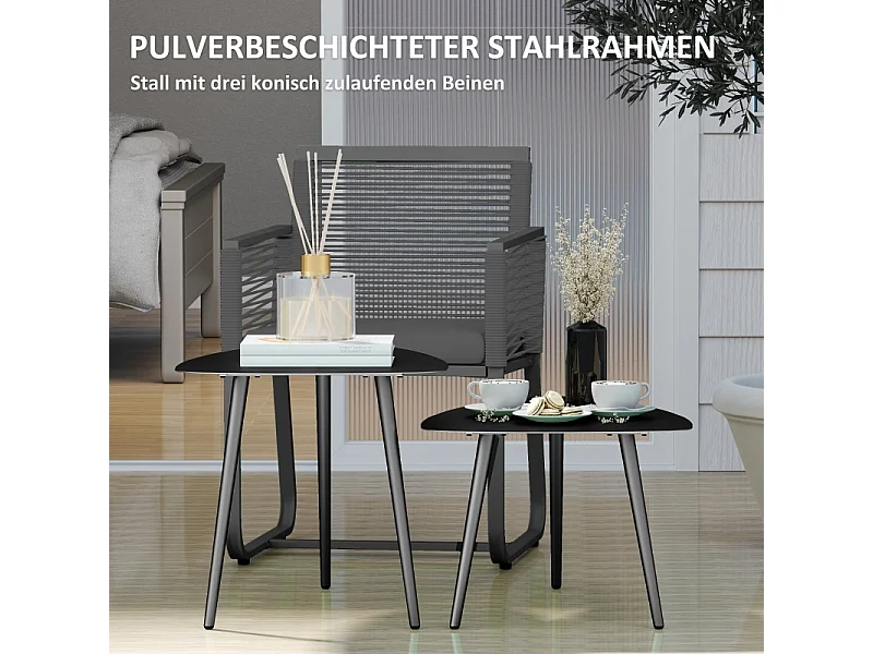 Set de 2 tables basses géométriques en acier, design moderne, noires, (65x45x45 cm)