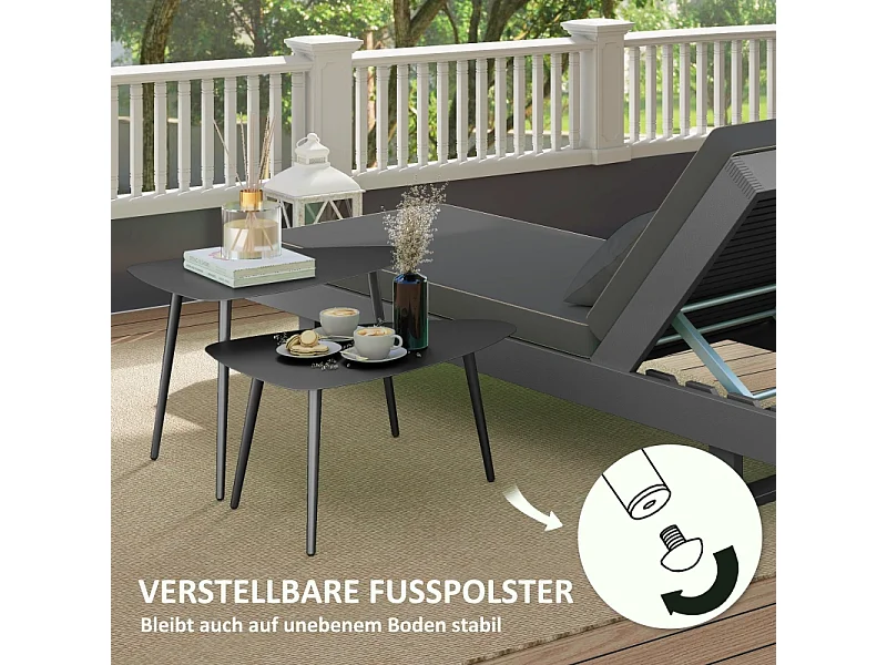 Set de 2 tables basses géométriques en acier, design moderne, noires, (65x45x45 cm)