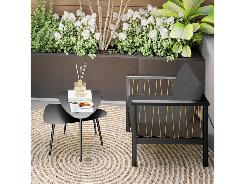 Set de 2 tables basses géométriques en acier, design moderne, noires, (65x45x45 cm)