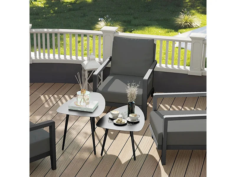 Set de 2 tables basses géométriques en acier, design moderne, noires, (65x45x45 cm)