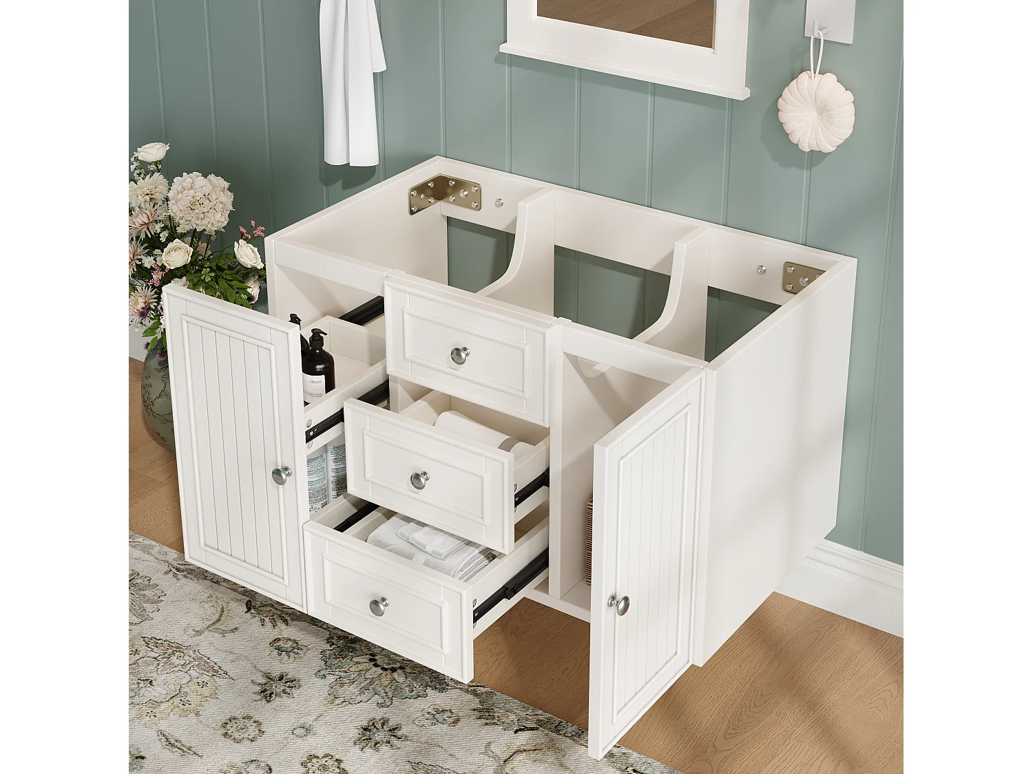 Meuble sous lavabo avec 3 tiroirs, blanc, MDF, avec lavabo intégré (78.5x46x46.8 cm)