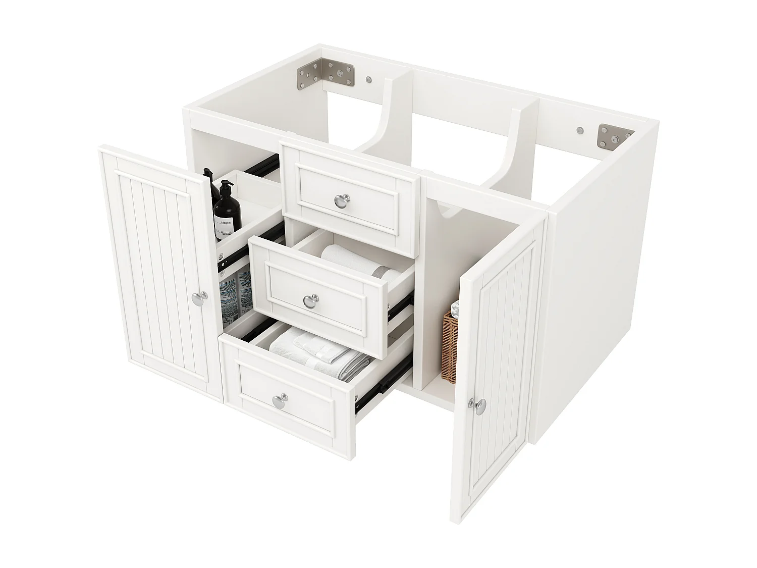 Meuble sous lavabo avec 3 tiroirs, blanc, MDF, avec lavabo intégré (78.5x46x46.8 cm)