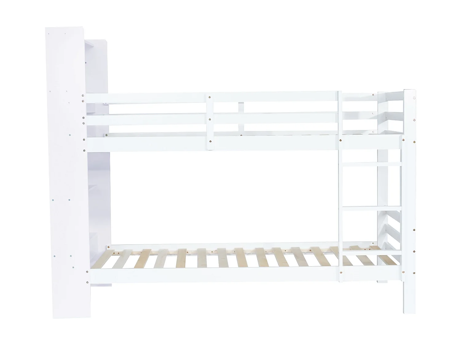 Lit superposé 90x200 cm - Lit enfant avec échelle et étagère de rangement - blanc