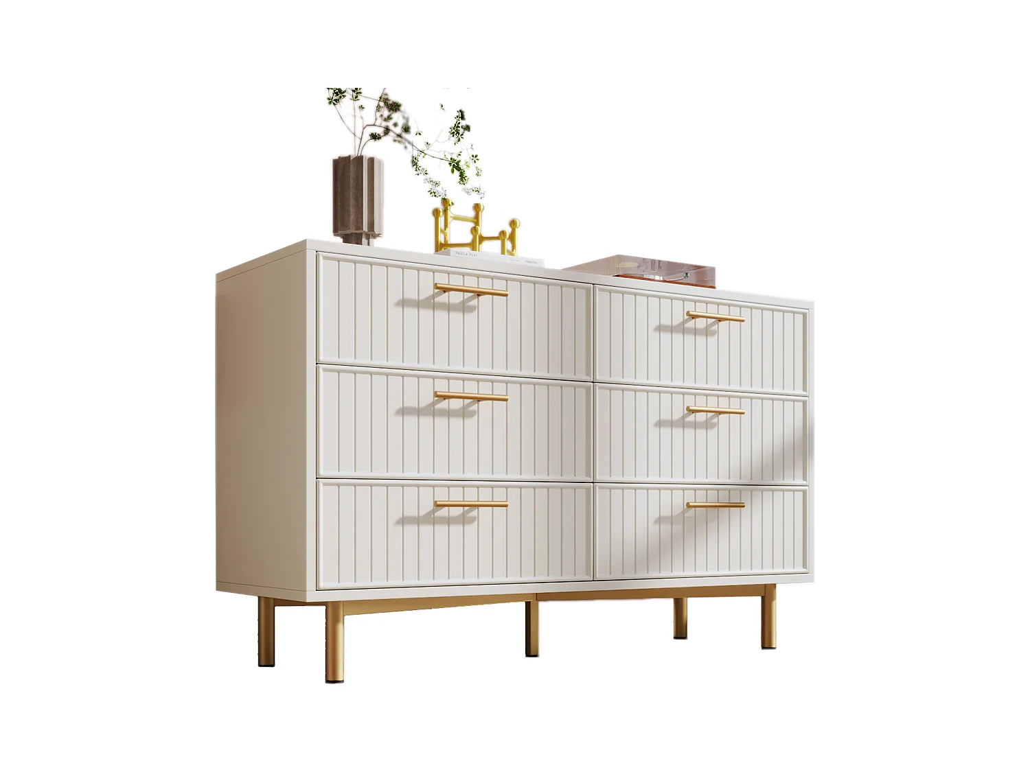 Ladekast met 6 laden, modern design, MDF, wit (120x75x40 cm)