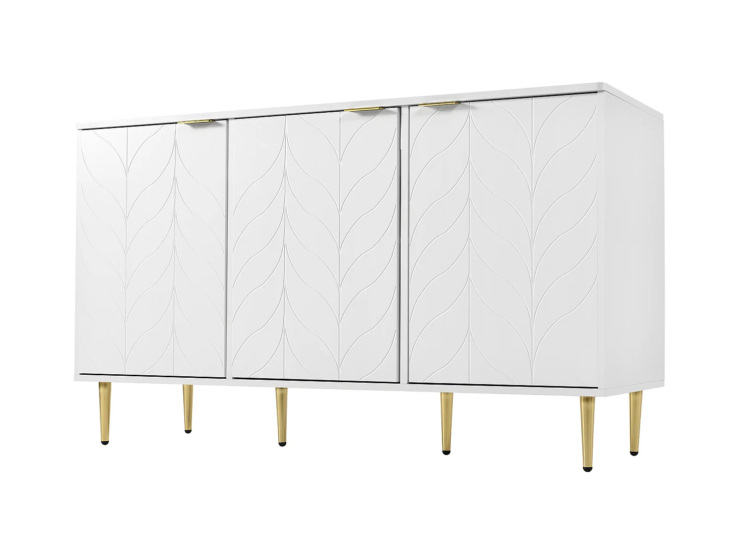 Ladekast met bloemenmotief, gouden poten, MDF, wit, met 6 lades en 2 legplanken (127 x 45 x 75 cm)