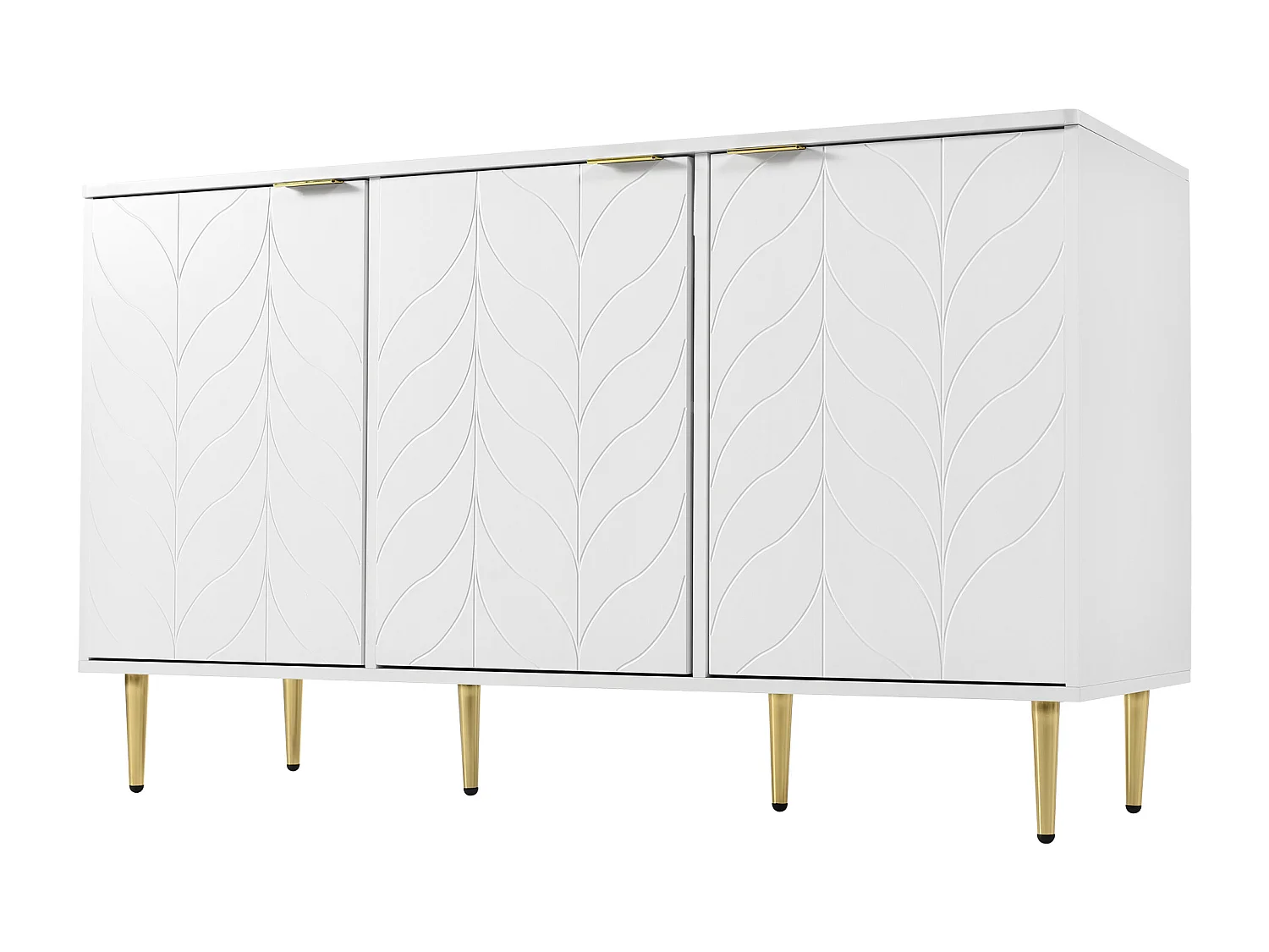 Commode avec design floral, pieds dorés, MDF, blanc, avec 6 tiroirs et 2 étagères (127 x 45 x 75 cm)