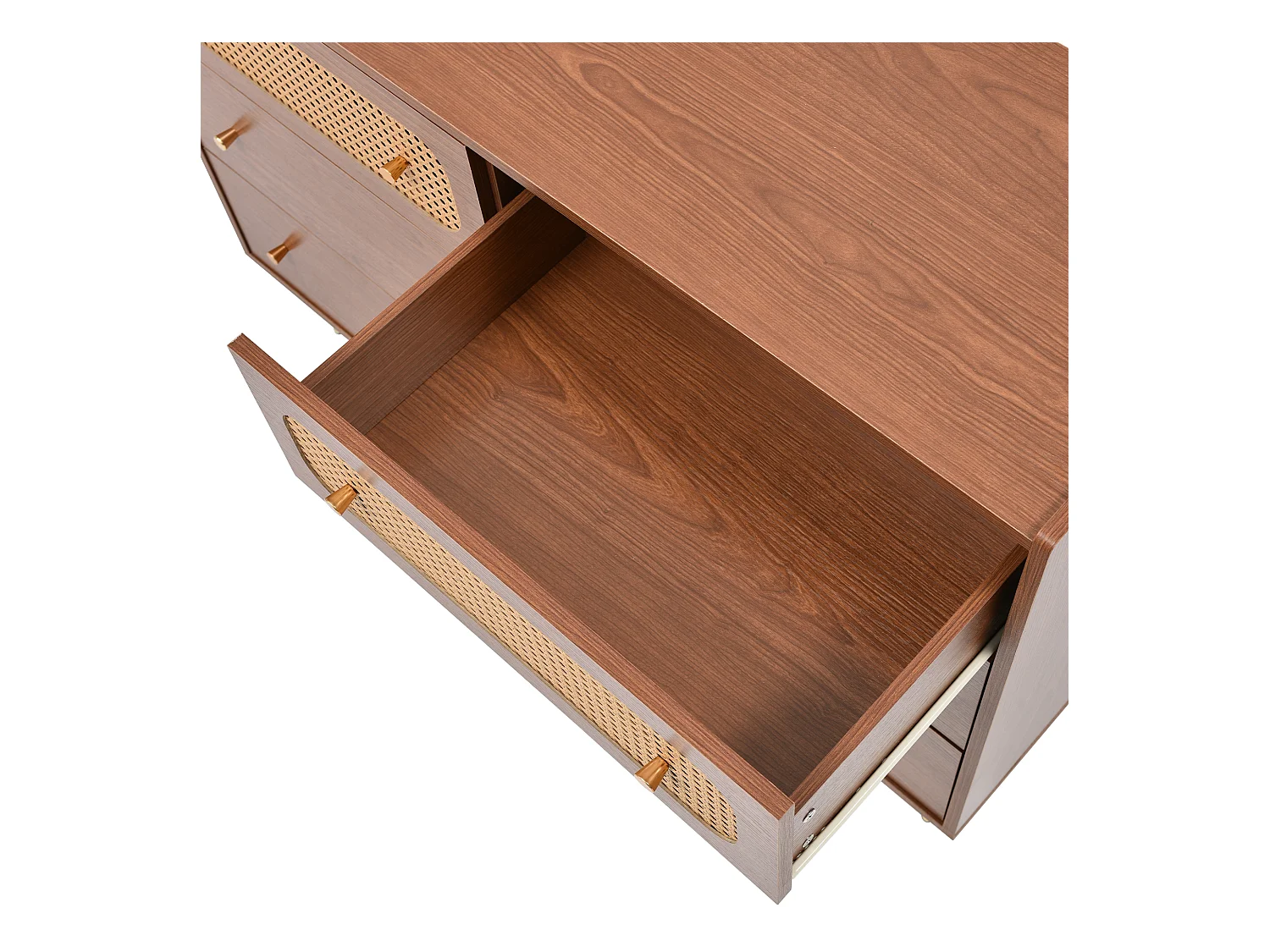 Ladekast met 6 laden, rotandeuren, hout en metaal, walnoot (90x120x40 cm)