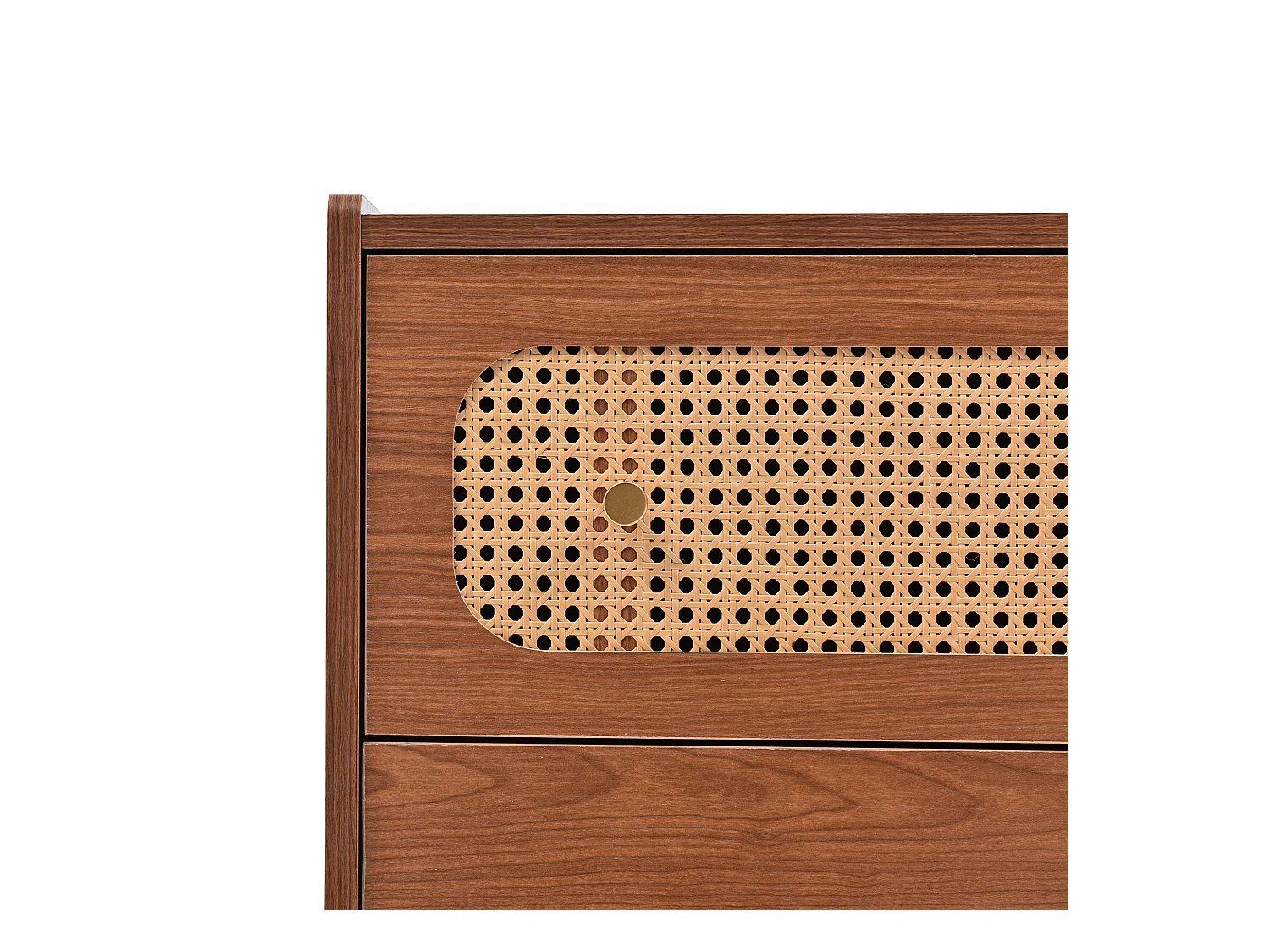 Ladekast met 6 laden, rotandeuren, hout en metaal, walnoot (90x120x40 cm)