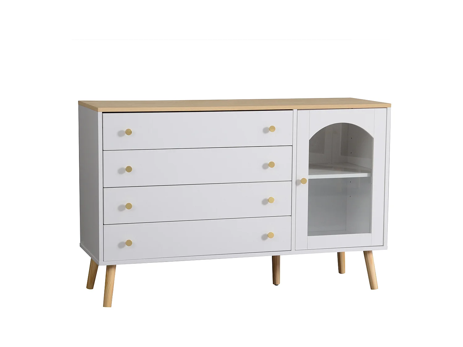 Witte ladekast, modern design, MDF, licht hout, (40x120x77,5 cm)