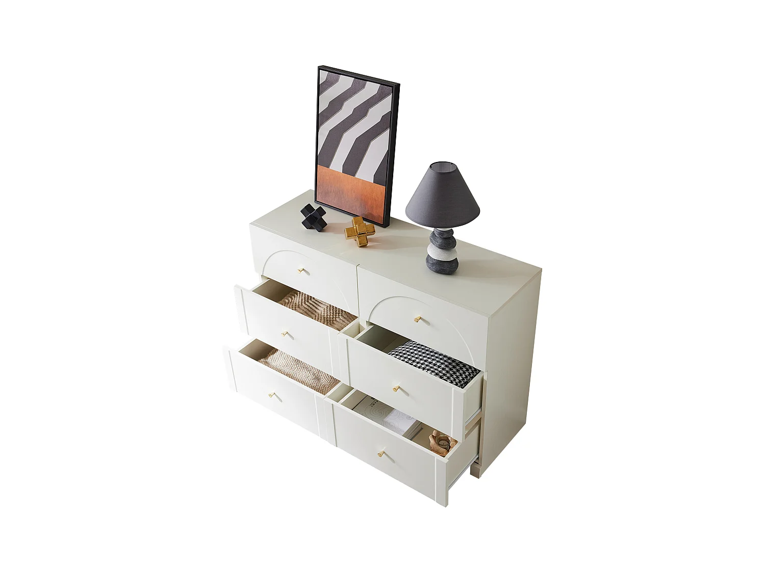 Ladekast met 6 laden en 2 deuren, elegant design, hoogwaardige materialen, wit (120x40x75 cm)