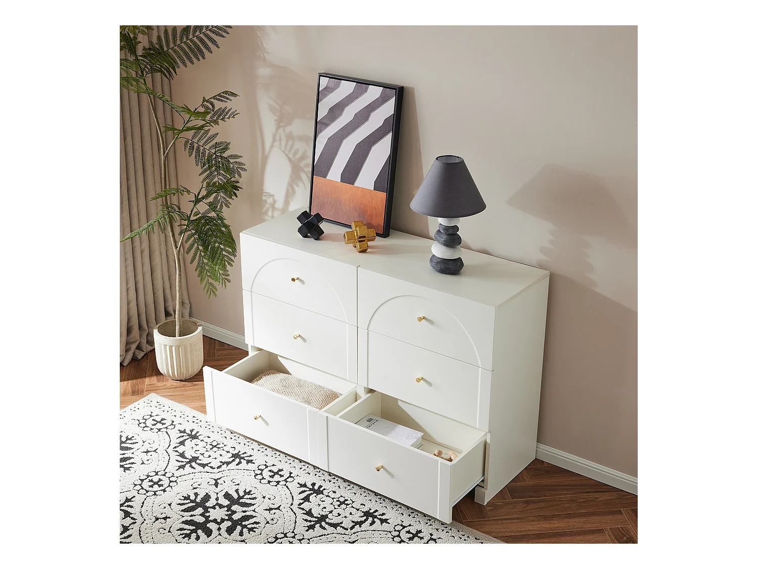 Commode avec 6 tiroirs et 2 portes, design élégant, matériaux de haute qualité, blanc (120x40x75 cm)