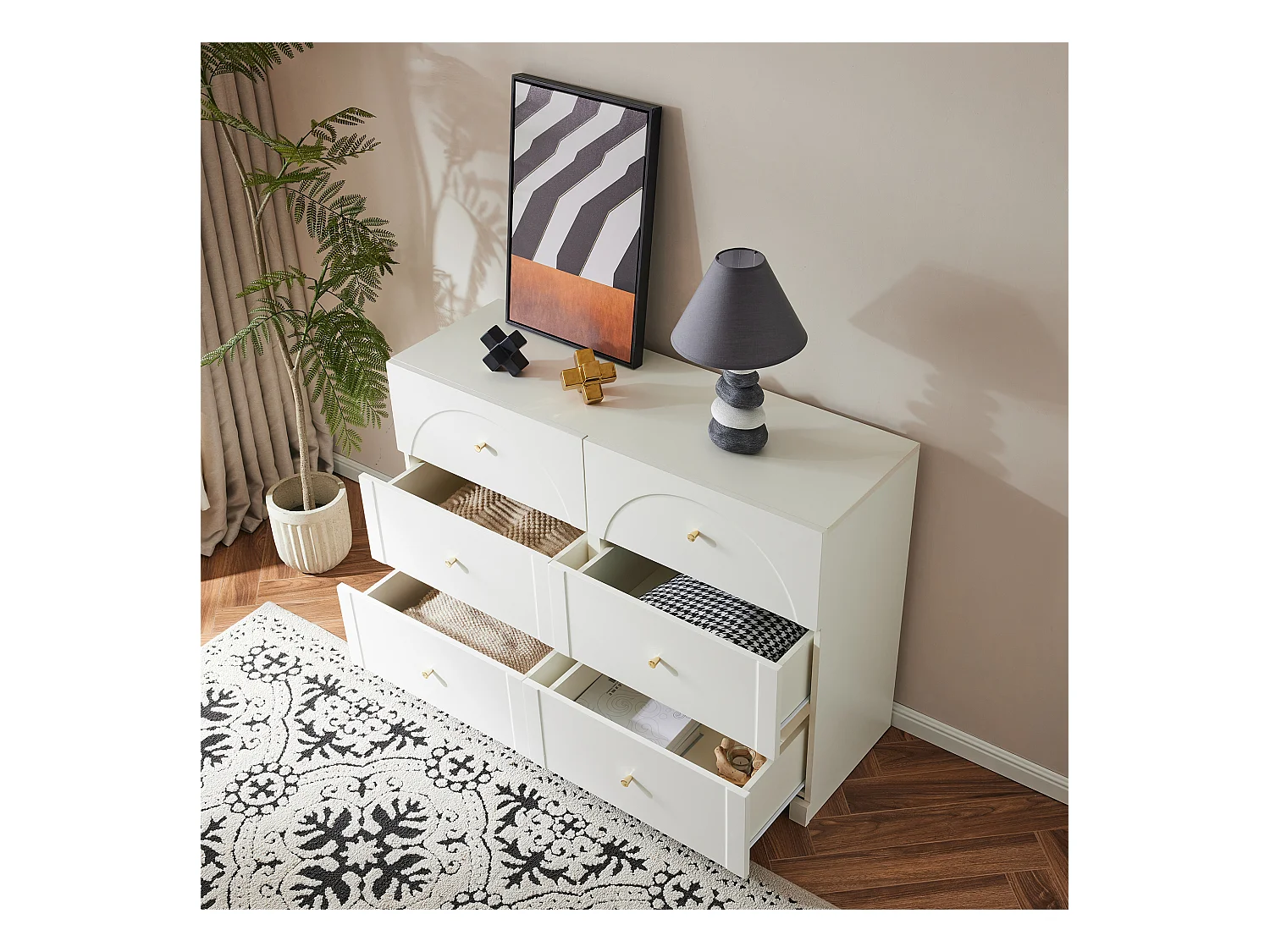 Commode avec 6 tiroirs et 2 portes, design élégant, matériaux de haute qualité, blanc (120x40x75 cm)